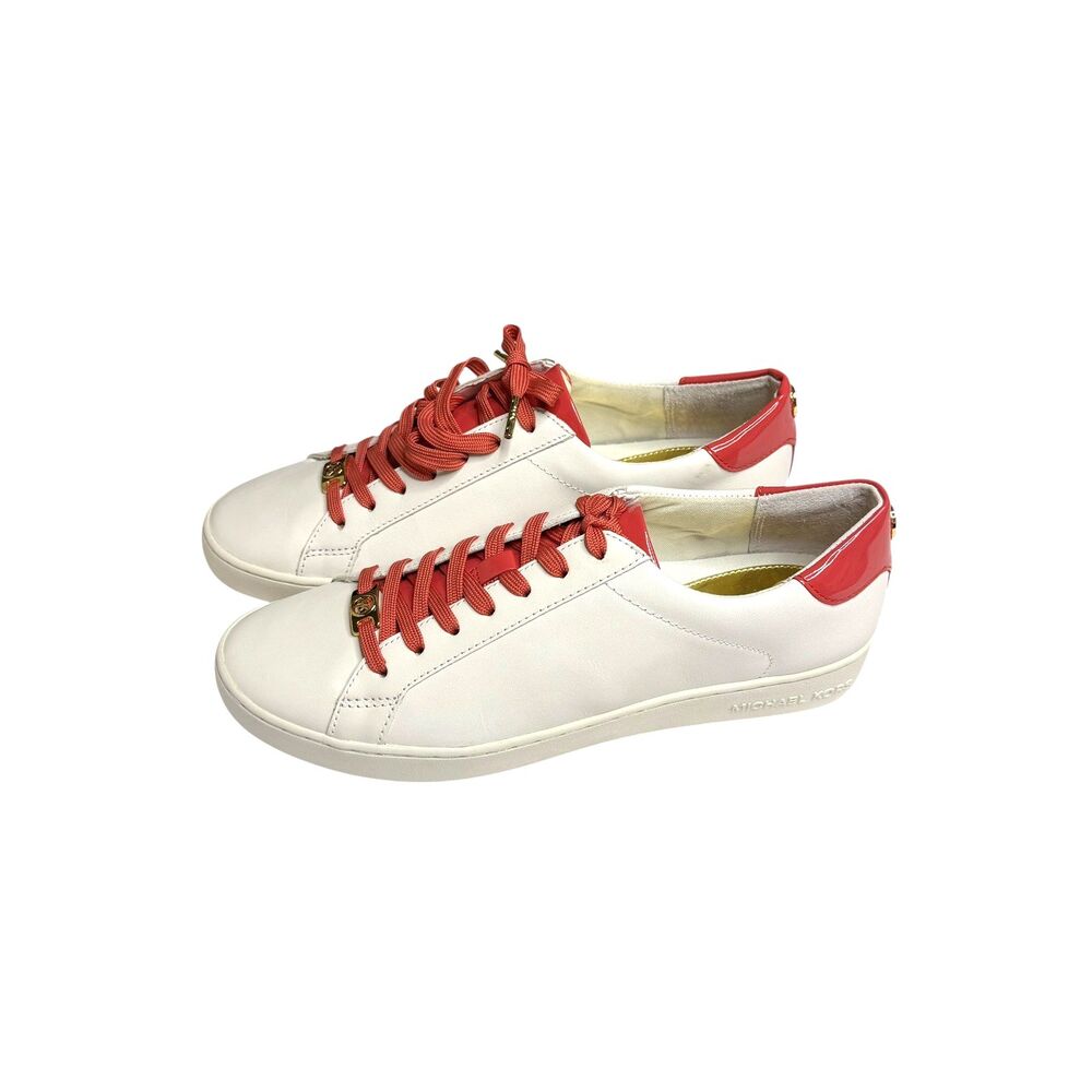 Michael Kors Irving Lace Up Sneakers Shoes Leather Women White Pink 10 NIB
